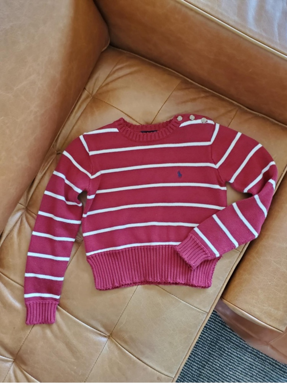 Ralph Lauren | Girls Striped Button Neckline Sweater | Size Medium